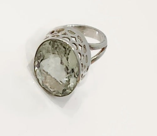 Green Amethyst sterling silver gemstone oval ring