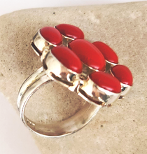 Load image into Gallery viewer, Red Coral silver Gemstone Ring for Women

