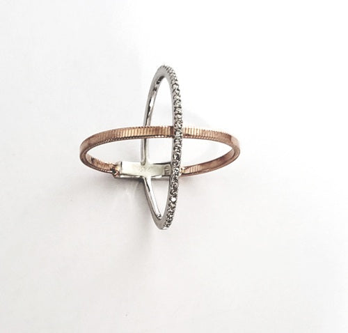 Two tone Rose gold cubic zirconia silver Ring
