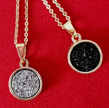 Load image into Gallery viewer, Gold plated Black &amp; Gray Druzy Pendant Necklace
