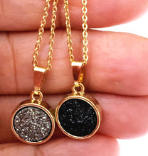Load image into Gallery viewer, Gold plated Black &amp; Gray Druzy Pendant Necklace
