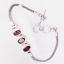 Load image into Gallery viewer, Garnet silver Bali bracelet, Red Garnet Gemstone Bracelet

