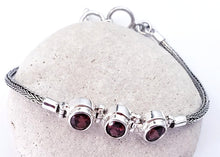 Load image into Gallery viewer, Garnet silver Bali bracelet, Red Garnet Gemstone Bracelet
