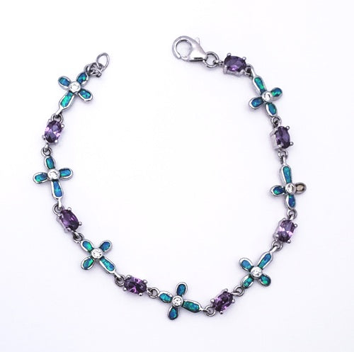 Amethyst & Opal silver gemstone bracelet