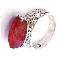 Load image into Gallery viewer, Red Coral sterling silver ring for women
